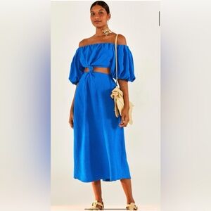 FARM Rio Blue Midi Knot Dress XS